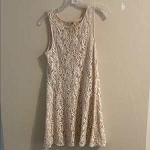 Free People Dress Cream Lace Floral Embroidered Boho Hippie Fit Flare-Small